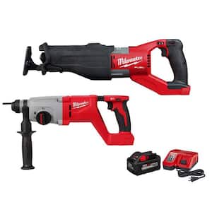 M18 FUEL 18V Lithium-Ion Brushless Cordless Super SAWZALL w/1 in. SDS Plus Rotary Hammer & 8.0ah Starter Kit