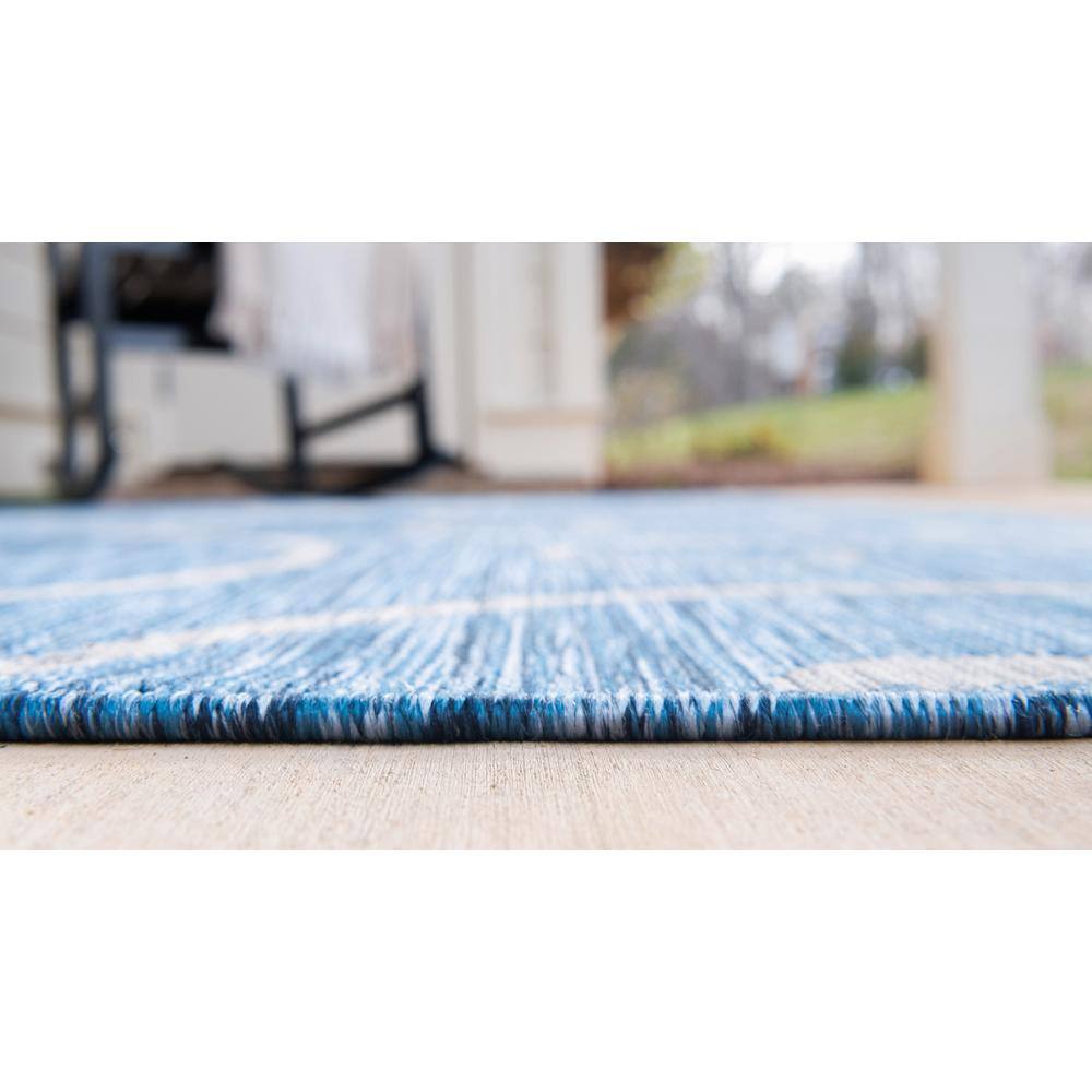 Azure Blue and White Rectangular Synthetic Outdoor Rug, 6' x 9'