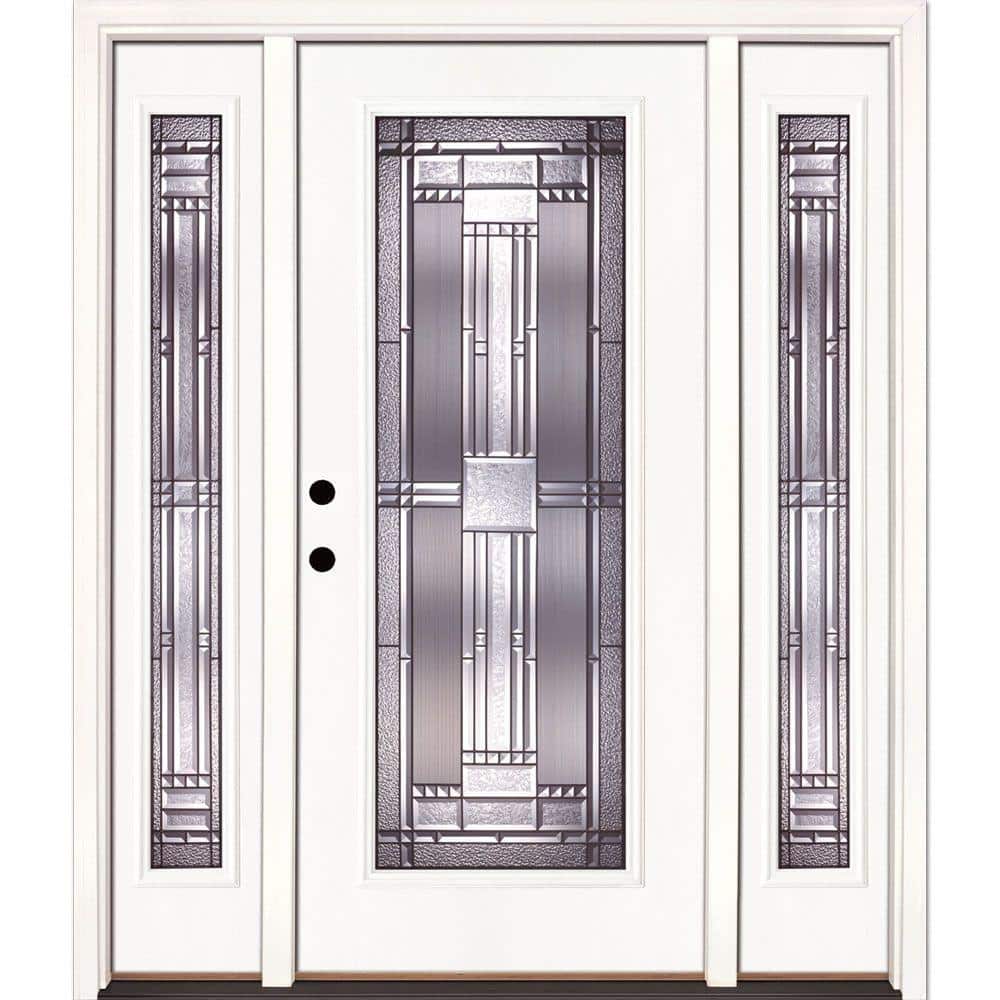 Feather River Doors 63.5 in. x 81.625 in. Preston Patina Full Lite Unfinished Smooth Right-Hand Fiberglass Prehung Front Door with Sidelites, Smooth White- Ready to Paint -  643105-3A4