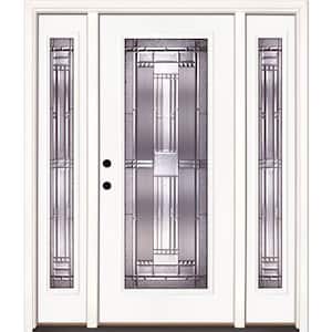 63.5 in. x 81.625 in. Preston Patina Full Lite Unfinished Smooth Right-Hand Fiberglass Prehung Front Door with Sidelites