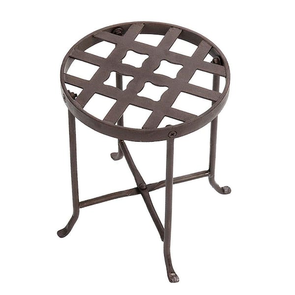 ACHLA DESIGNS 12 in. Tall Roman Bronze Powder Coat Metal Small Round Table Flowers Plant Stand