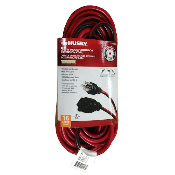Husky 50 ft. 16/3 Medium-Duty Indoor/Outdoor Extension Cord, Red