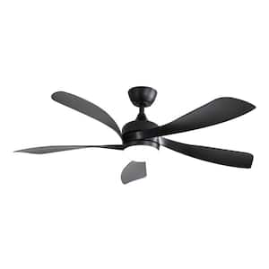 52 in. Indoor Modern Ceiling Fan With 3 Color Dimmable 5 ABS Black Blades Smart Remote Control DC Motor in Black
