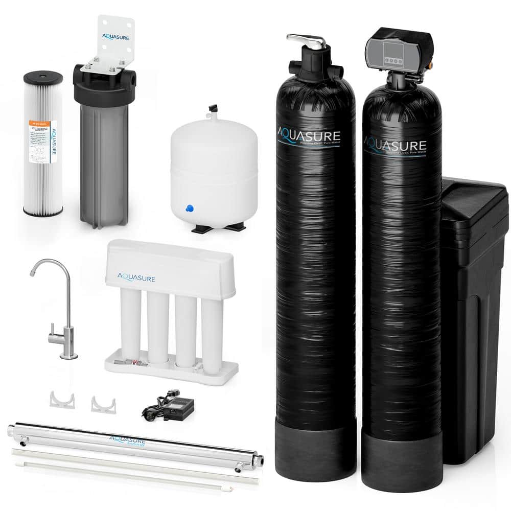 48,000 Grains Whole House Water Softener & Conditioner Bundle with 12GPM UV