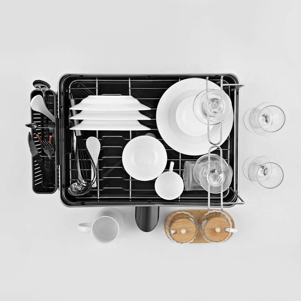 Stainless Steel 2-Tier Dish Drying Rack with Utensil Cup