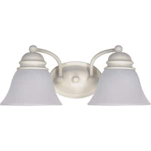 2-Light Textured White Vanity Light with Alabaster Glass Bell Shades