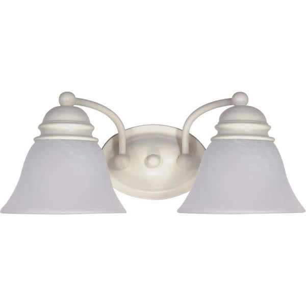 SATCO 2-Light Textured White Vanity Light with Alabaster Glass Bell Shades