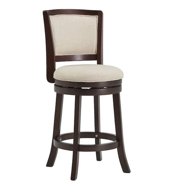 HomeSullivan 38.19 in. H Low Back Wood Frame Dark Cherry Finish Beige Linen Swivel Counter Height Chair