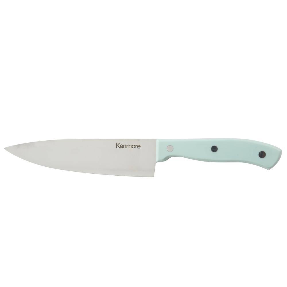Kenmore Kane 14-Piece Glacier Blue Stainless Steel Cutlery Set with Rubber Wood Block
