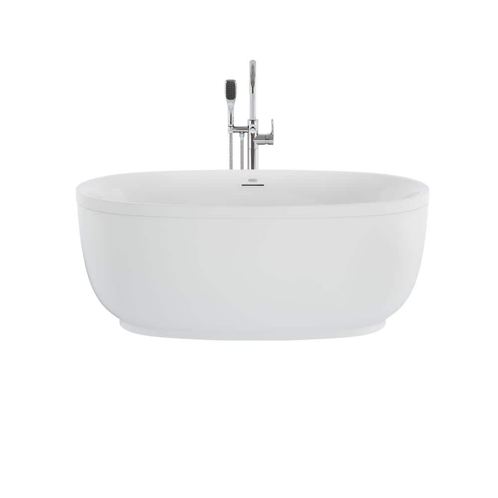 JACUZZI COSI 59 in. Acrylic Freestanding Flatbottom Center Drain Bathtub in White with White Drain and Polished Chrome Filler -  PZ02W59
