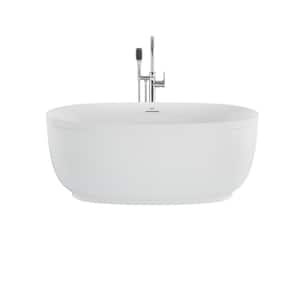 COSI 59 in. Acrylic Freestanding Flatbottom Center Drain Bathtub in White with White Drain and Polished Chrome Filler