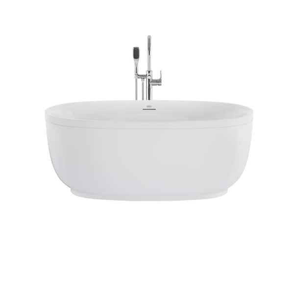 JACUZZI COSI 59 in. Acrylic Freestanding Flatbottom Center Drain Bathtub in White with White Drain and Polished Chrome Filler