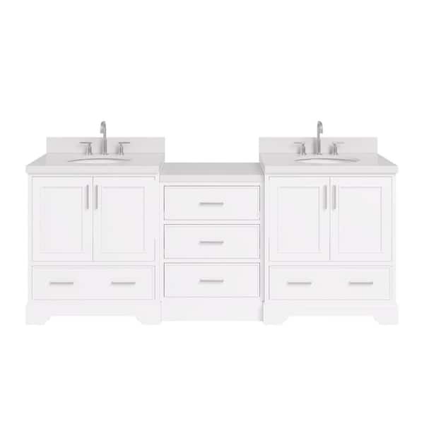 Stafford 85 in. W x 22 in. D x 36 in. H Double Sink Bath Vanity in White with Pure White Quartz Top