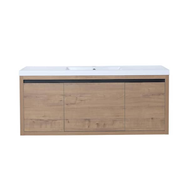 WELLFOR 48 in. W x 18-1/8 in. D x 20-1/2 in. H Bath Vanity in Imitative Oak with White Cultured Marble Top