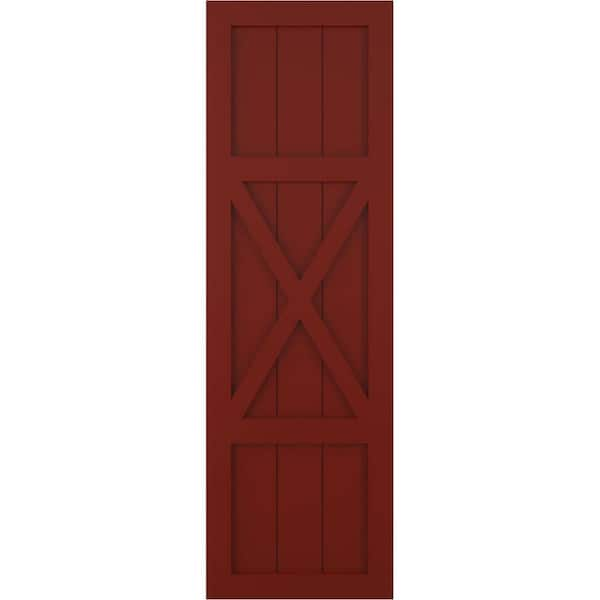 Ekena Millwork 15 in. x 26 in. True Fit PVC Center X-Board Farmhouse Fixed Mount Board and Batten Shutters Pair in Pepper Red