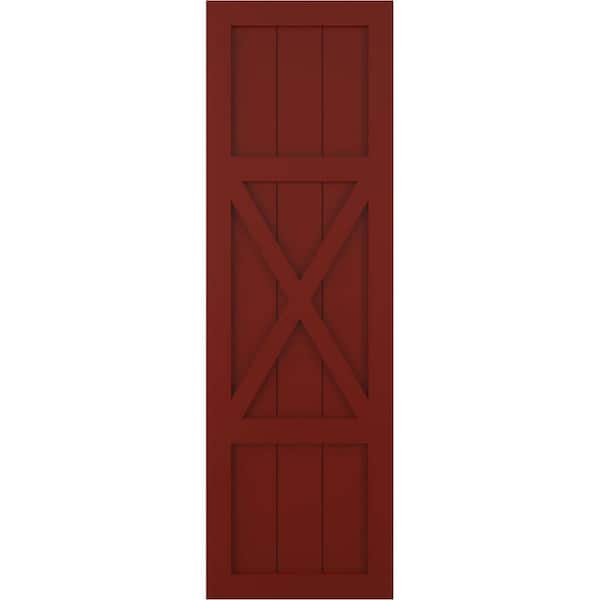 Ekena Millwork 15 in. x 61 in. True Fit PVC Center X-Board Farmhouse Fixed Mount Board and Batten Shutters Pair in Pepper Red