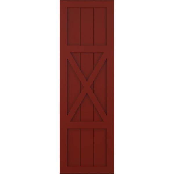 Ekena Millwork 15 in. x 70 in. True Fit PVC Center X-Board Farmhouse Fixed Mount Board and Batten Shutters Pair in Pepper Red