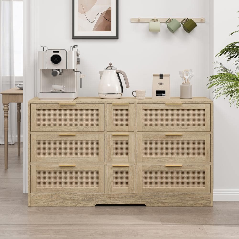 51.2 in. x 29.5 in. x 15.75 in. Natural Wood MDF Rattan Locker with Metal H