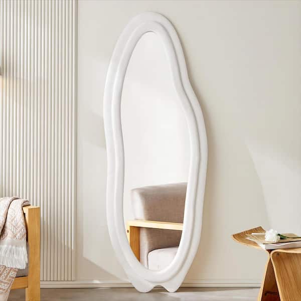 ORGANNICE 24 in. W x 63 in. H Irregular White Flannelette Wood Framed Cloud Shaped Floor Full Length Mirror