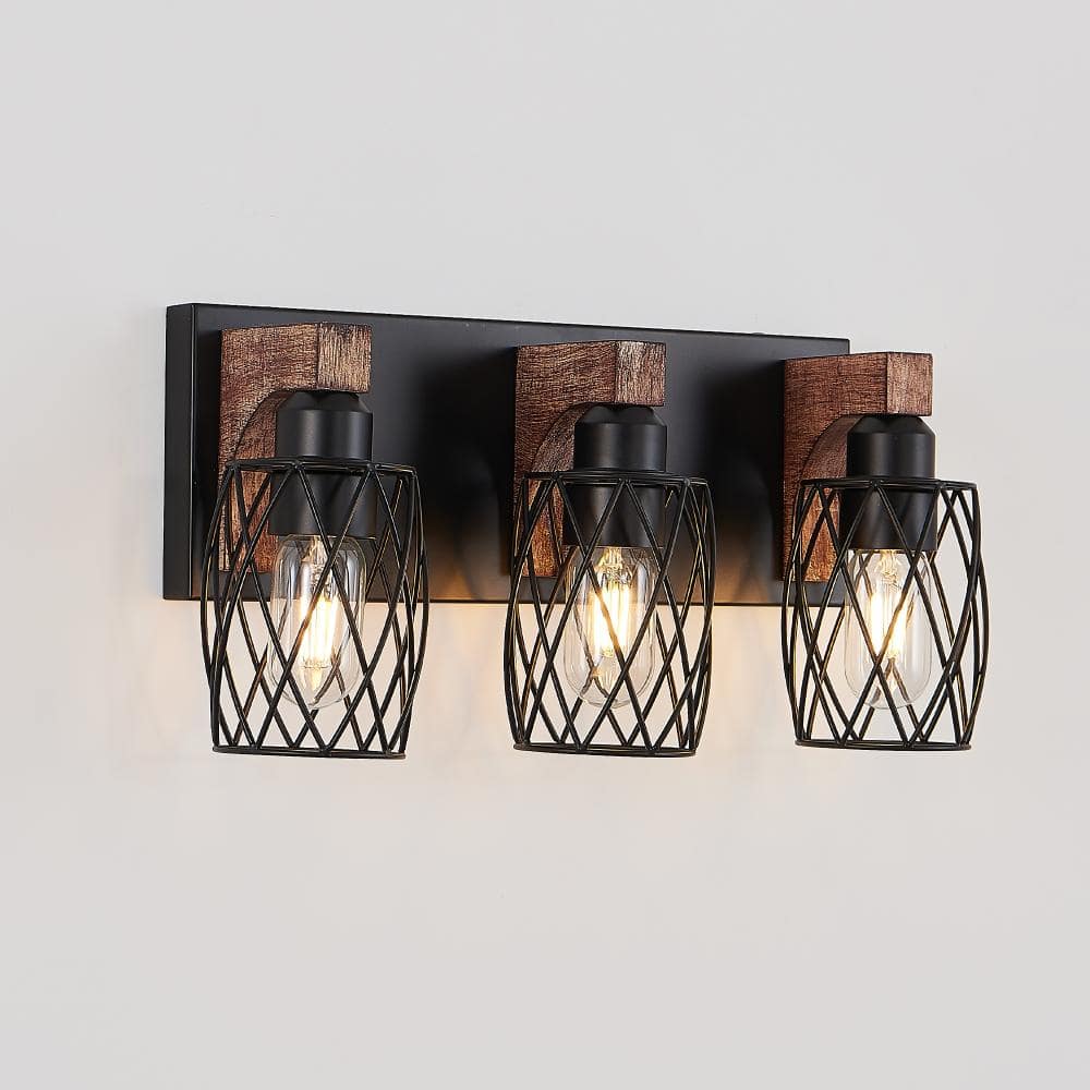 18 in. 3-Light Black Cage Wall Lighting Fixture with Wooden Accents,Industrial Vintage Wall Sconce(Bulb Not Included) price history on PriceWatchPro