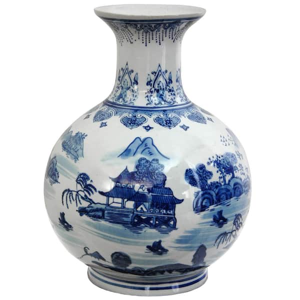 RED LANTERN 12 in. Porcelain Decorative Vase in Blue