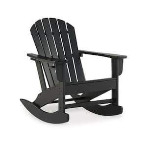 Sami Black Stainless Steel Outdoor Rocking Chair with  Slatted Design