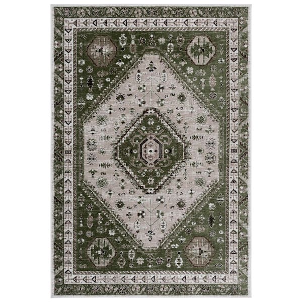 SAFAVIEH Bayside 9 ft. x 12 ft. Green/Beige Traditional Medallion Area ...
