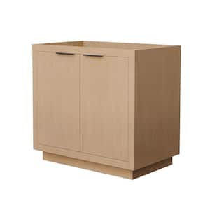Maroni 35.25 in. W x 21.75 in. D x 33 in. H Bath Vanity Cabinet without Top in Light Straw with Matte Black Trim