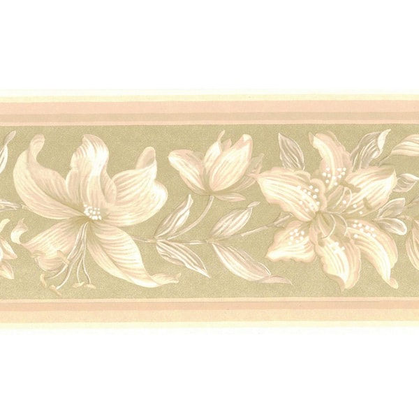 Dundee Deco Falkirk Brin II Beige, Brown Flowers on Vine Floral Pre-Pasted Wallpaper Border
