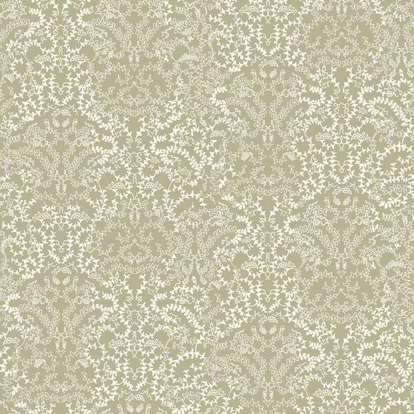 The Wallpaper Company 56 sq. ft. Metallic Pewter and White Modern Lace Damask Effect Wallpaper