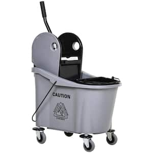 9.5 Gal. Grey Mop Bucket with Wringer Cleaning Cart 4 Moving Wheels 2 Separate Buckets and Mop-Handle Holder