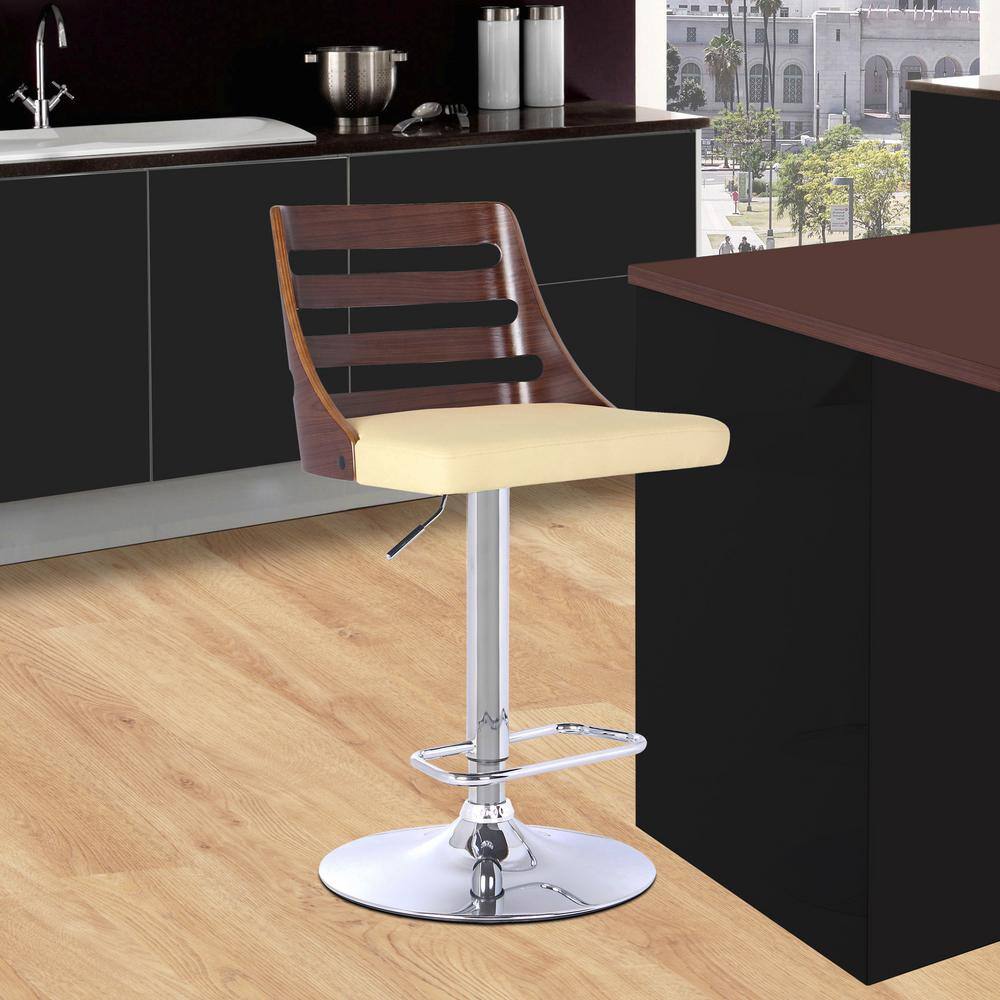 Storm Adjustable Swivel Bar Stool in Cream Faux Leather and Chrome