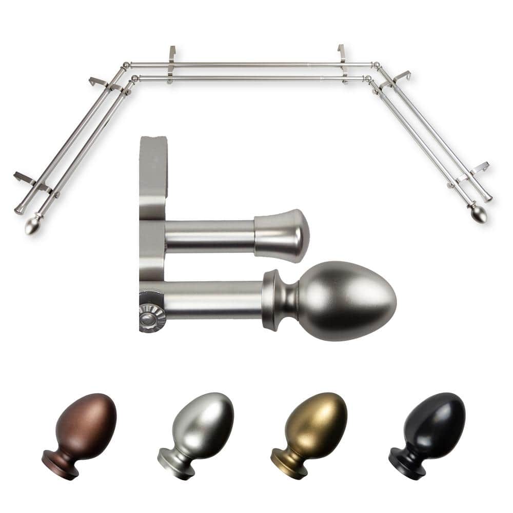 Tomesha 20-36 in. sides, 38-72 in. center Adjustable Bay Window Double Curtain Rod 13/16 in. in Satin Nickel with Finial price history on PriceWatchPro