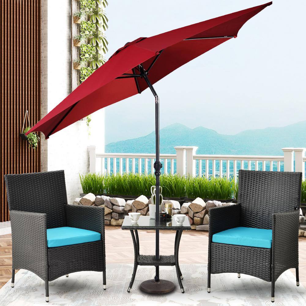 Red 9ft Steel Frame Outdoor Patio Umbrella with Crank