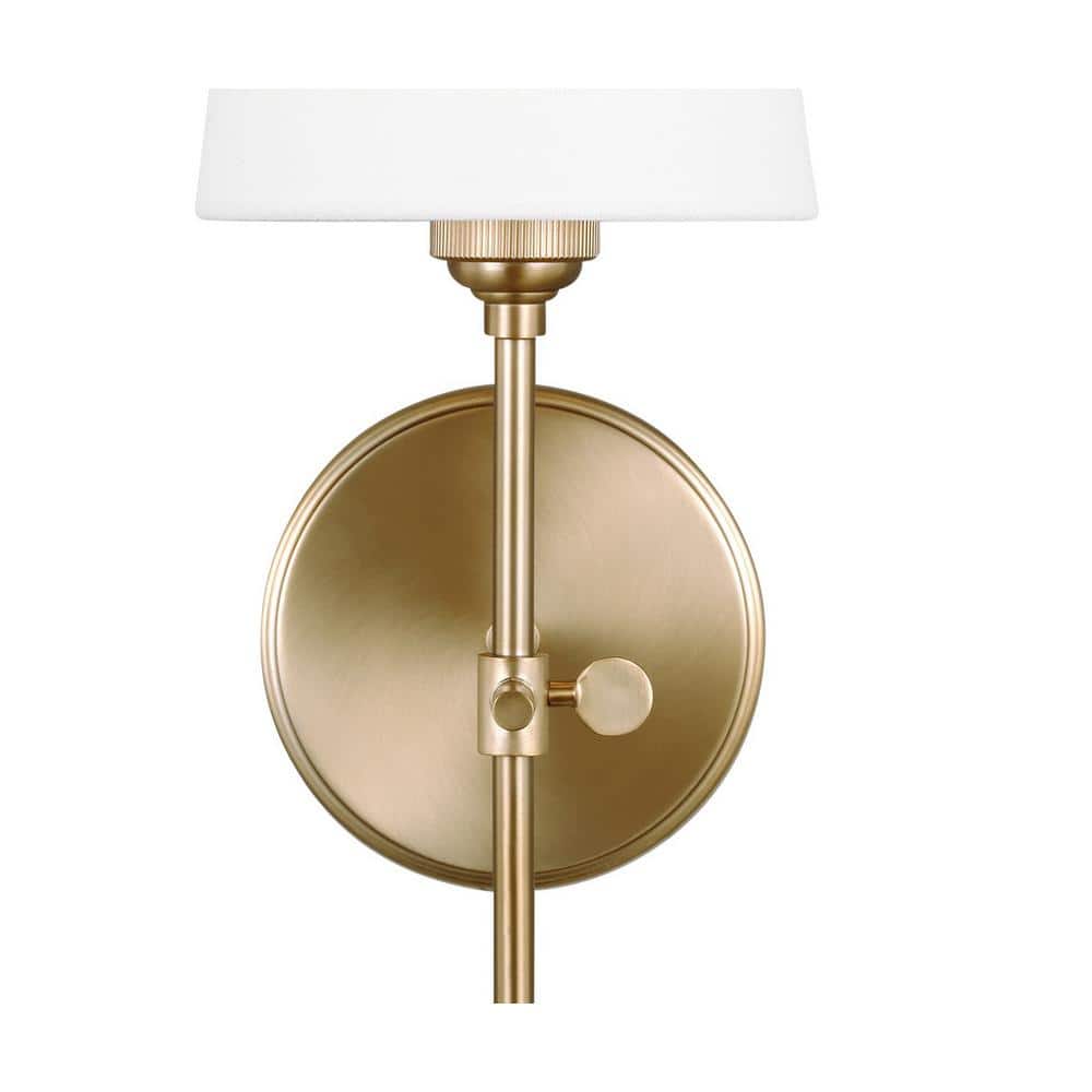 Satin Brass Wall Sconce with White Linen Shade