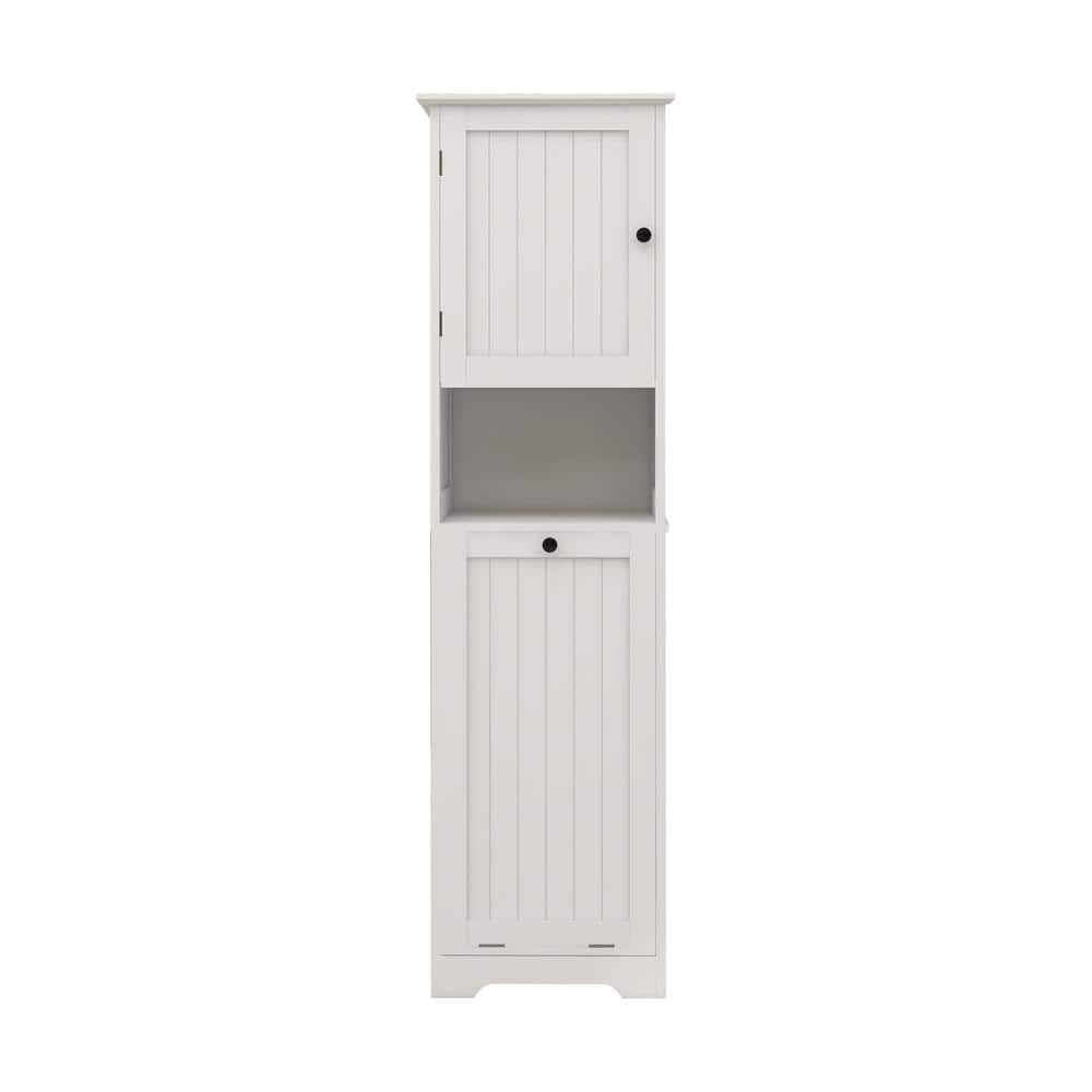 15.75 in. W. x 13.78 in. D x 55.12 in. H White Freestanding Tilt-Out Linen 