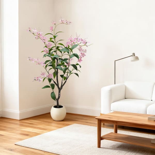 MOVECOM 5FT Artificial Tree, Tall Pink Faux Blossom Plant in Pot