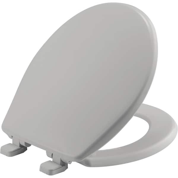 BEMIS Kimball Soft Close Round Plastic Closed Front Toilet Seat in Silver Never Loosens