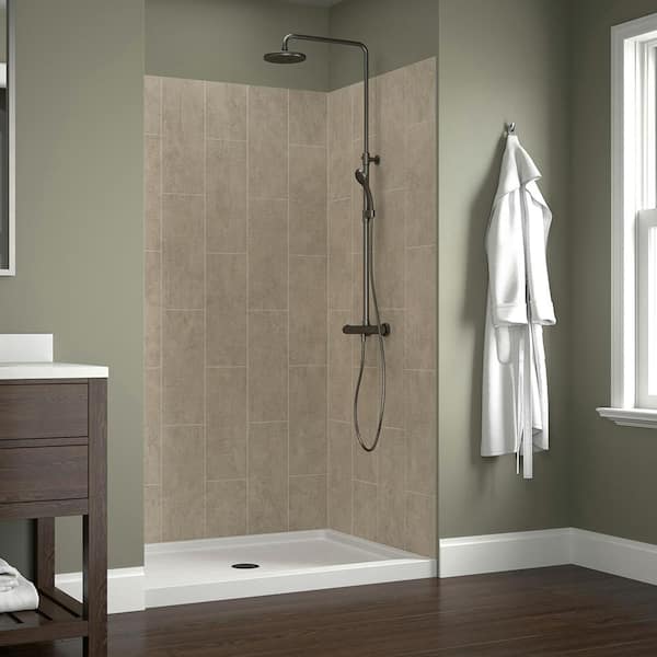 JETCOAT 48 in. W x 78 in. H x 34 in. D 5-Piece Composite Glue Up Adhesive Alcove Shower Wall Surround in Shale