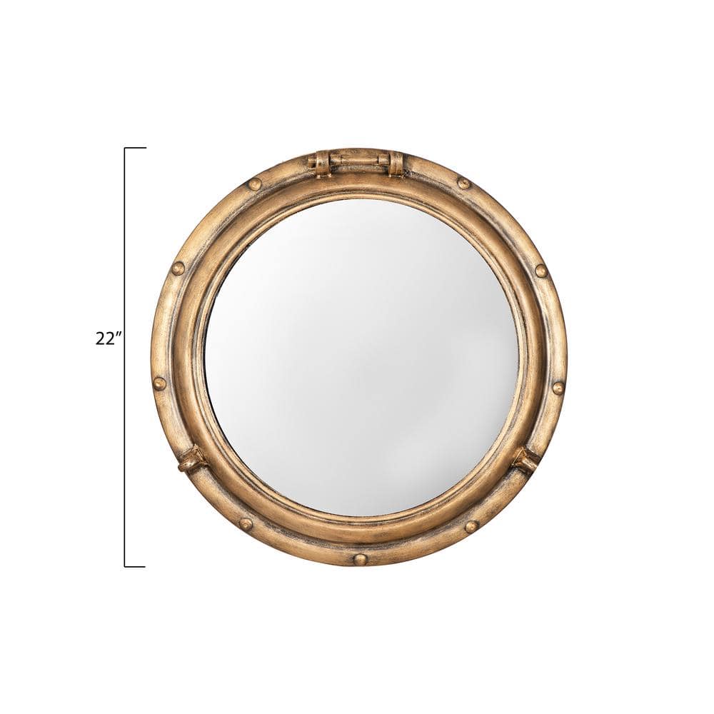 22" Round Gold Metal Porthole Wall Mirror