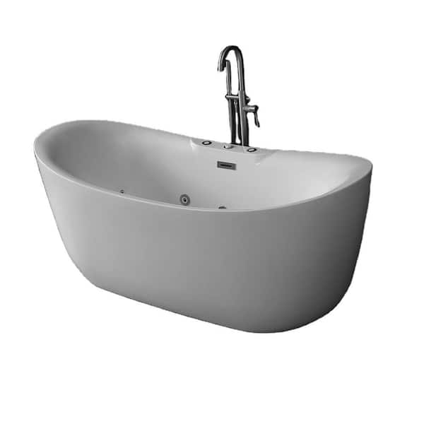 71 in. x 32 in. Oval Whirlpool Bathtub in White with 10 Hydro Jets, Air Bubble Massage, LED Lighting, Heated Soak