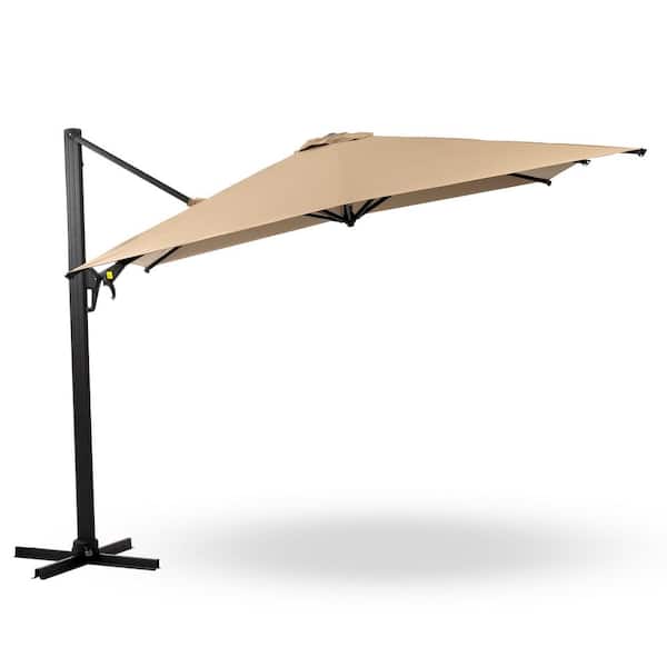 Tatayosi 10 FT Cantilever Square Patio Umbrella with 360° Rotation & Tilt Adjustment, with Aluminum Pole without Base, Khaki
