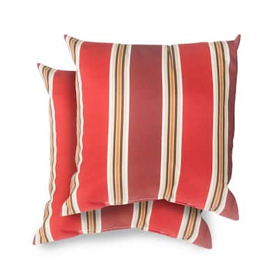 Hampton Bay 18 in. x 18 in. Chili Stripe Square Outdoor Throw Pillow (2 Pack)