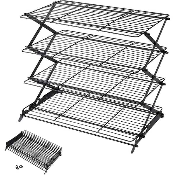 4-Tier Black Wire Steel Collapsible Adjustable Stackable Nonstick Cooling Rack for Baking Cookies Cakes Pies Muffins