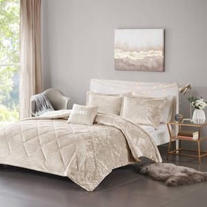 Isabel 4-Piece Champagne Polyester King/Cal King Velvet Comforter Set