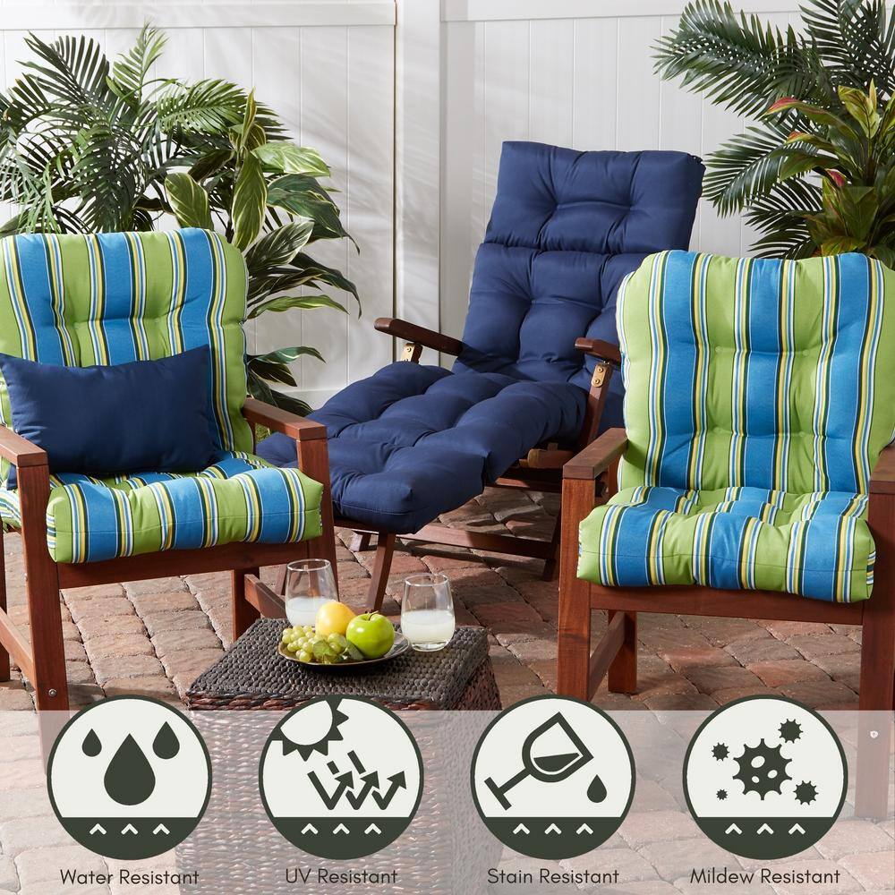 Cayman Stripe Blue and Green Outdoor Tufted Chair Cushion