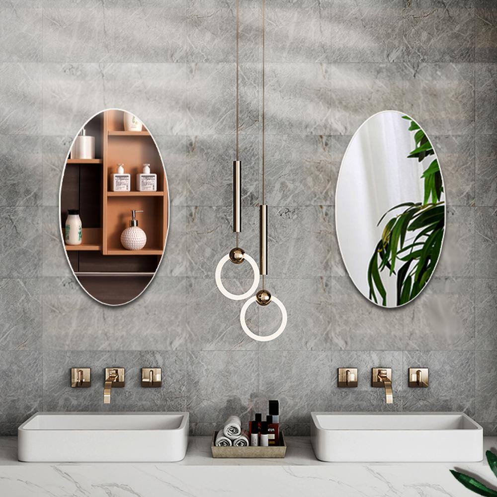 14.76 in. W x 25.2 in. H Oval Frameless Beveled Wall-Mounted Bathroom Vanit