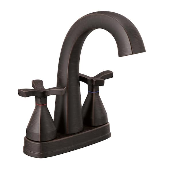 Delta Stryke 4 in. Centerset 2-Handle Bathroom Faucet with Metal Drain ...