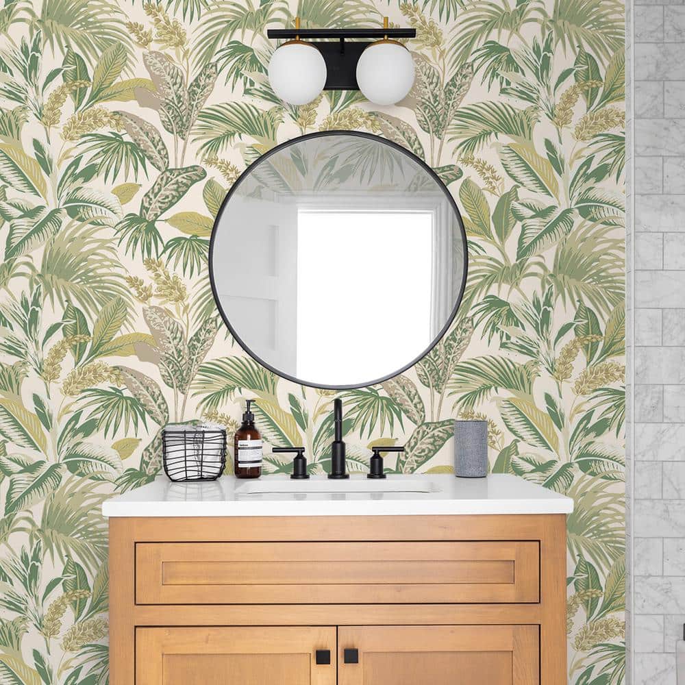 Tropical Green and Beige Vinyl Peel and Stick Wallpaper Roll