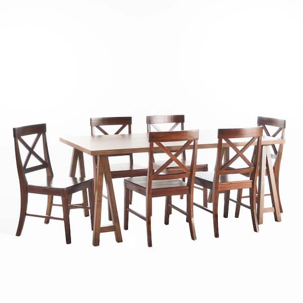 Noble House Sabine Natural Walnut Dining Set (7-Piece)